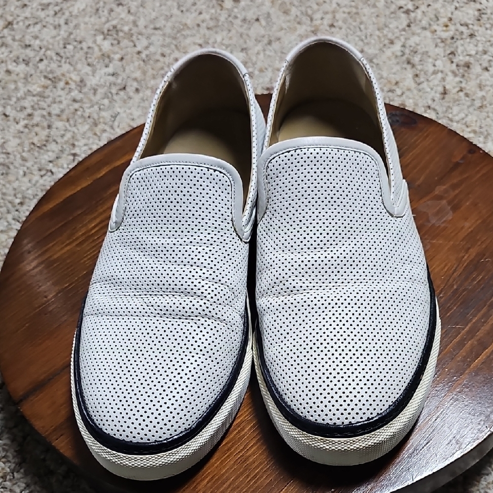 Hermes White Perforated Loafers